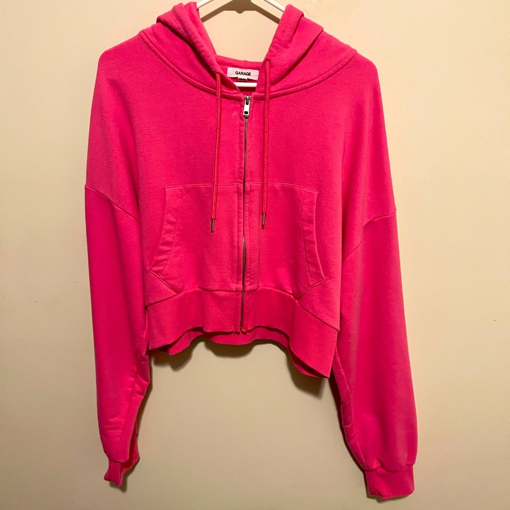 Garage Pink Cropped Zip Up Hoodie